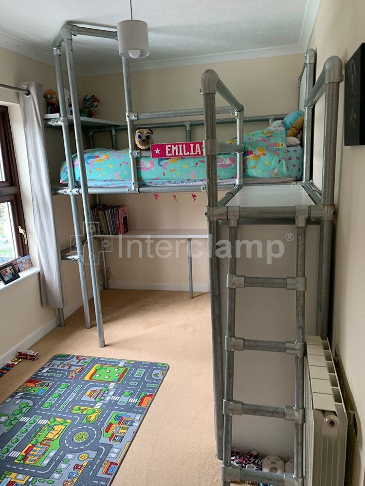 Children's bedroom furniture built using steel tube and key clamp fittings